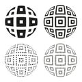 Geometric sphere shapes. Abstract globe symbols. Outline pattern Vector. Black white collection Royalty Free Stock Photo