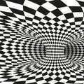 Geometric Square Black and White Optical Illusion. Abstract Wormhole Tunnel Distort. Vector Illustration