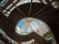 Geometric staircase and glass roof in a modern building. Look up. Library of Strasbourg