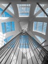 Geometric staircase and glass roof in a modern building. Look up. Library of Strasbourg