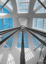 Geometric staircase and glass roof in a modern building. Look up. Library of Strasbourg