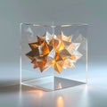 Geometric Star Sculpture Illuminated in a Glass Cube Royalty Free Stock Photo
