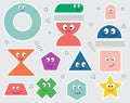 Geometric stickers with different face emotions. Cute cartoon characters of triangle, circle, square, rhombus, rectangle