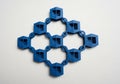 Interlocking blue hexagonal frames connected in a symmetrical Royalty Free Stock Photo