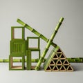 Structures made of green and beige bamboo-like materials are Royalty Free Stock Photo