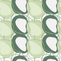 Geometric style food seamless pattern with pale green plum elements. Healthy fruit vitamin backdrop