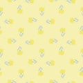 Geometric style meadow flowers seamless pattern with yellow dandelion silhouettes. Pastel background