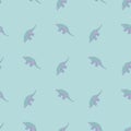 Geometric style seamless pattern with blue dinosaur silhouettes. Hand drawn shapes with animal print Royalty Free Stock Photo