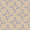 Geometric style seamless pattern with blue hydrangea flowers ornament. Beige pastel background Royalty Free Stock Photo