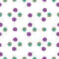 Geometric style seamless pattern with blue and purple marguerite flowers shapes. White background Royalty Free Stock Photo