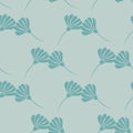 Geometric style seamless pattern with flower silhouette print. Blue pastel palette botanic artwork Royalty Free Stock Photo