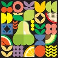 Colorful geometric fruit illustration artwork poster. Scandinavian style flat abstract vector pattern design. Water apple. Royalty Free Stock Photo