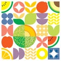 Colorful geometric fruit illustration artwork poster. Scandinavian style flat abstract vector pattern design. Cantaloupe melon.