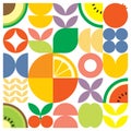 Colorful geometric fruit illustration artwork poster. Scandinavian style flat abstract vector pattern design. Citrus oranges. Royalty Free Stock Photo