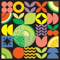 Colorful geometric fruit illustration artwork poster. Scandinavian style flat abstract vector pattern design. Green melon.