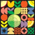 Colorful geometric fruit illustration artwork poster. Scandinavian style flat abstract vector pattern design. Green melon.