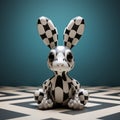 Geometric Surrealism: 3d Bunny On Checkered Floor