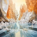 Geometric Surrealism: Epic Water Landscape With Ice Boulders And Cliffs