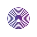 Geometric symbol of Purple gradient Rings sound or waves in circle with triangle with shifted rings. Tap symbol. Radio signal