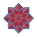 A geometric, symmetrical pattern featuring a star-like design with multiple layers. The