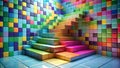 Geometric Symphony: A Colorful Cube Staircase generative AI