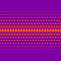 Geometric texture, seamless frieze. Orange triangles and rhombuses on violet background.