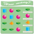 Geometric three-dimensional figures. Logical task. Count and mark the number of objects