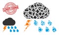 Geometric Thunderstorm Weather Icon Mosaic and Distress Climate Change Stamp