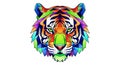 Geometric tiger head artwork with vibrant colors and sharp polygonal design. Royalty Free Stock Photo