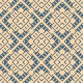 Geometric traditional folk ornament. Seamless pattern in blue and beige colors Royalty Free Stock Photo