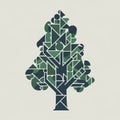 Geometric tree design featuring a mosaic of shapesâtriangles, circles, and rectangles Royalty Free Stock Photo