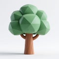 Geometric tree with low poly leaves and brown trunk, isolated on white Royalty Free Stock Photo