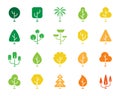 Geometric Trees color silhouette icons vector set Royalty Free Stock Photo