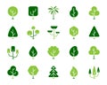 Geometric Trees simple color flat icons vector set Royalty Free Stock Photo