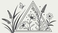 Geometric triangle design with plants and butterfly, nature element art vector design Generative AI Royalty Free Stock Photo