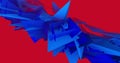 Geometric Triangle Floating and Pulsating in Blue on Red Background 4k Video Animation.