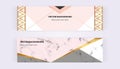 Geometric with triangles web banners. Modern luxury and fashion designs with marble texture. Horizontal template for business, car