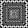 Geometric tribal black and white vector square pattern. Greek style ornamental monochrome background. Patterned decorative ethnic