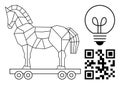 Geometric Trojan Horse with QR Code and Light Bulb Symbolizing Cybersecurity and Innovation Royalty Free Stock Photo