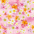 Geometric Tropical Flowers and Leaves Background
