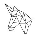 Geometric unicorn head polygonal origami black outline simple