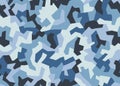 Geometric urban camouflage seamless pattern. Abstract military texture. Blue color background. Vector Royalty Free Stock Photo