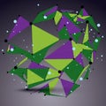 Geometric vector abstract 3D complicated lattice object, multicolored asymmetric element with wireframe structure and connected l Royalty Free Stock Photo