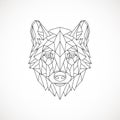 Geometric vector head wolf drawn in line or triangle style, suitable for modern tattoo polygonal templates, icons or logo elements