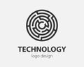 Geometric vector logo in a circle. High tech style logotype for nano technology, cryptocurrency and mobile applications in a Royalty Free Stock Photo
