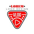Geometric vector logo for vlog or Youtube channel in shape of red play button. Internet blog with visual information Royalty Free Stock Photo