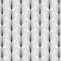 Geometric vector pattern repeating linear half circle of paper fan in monochrome Japanese styles background.