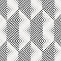 Geometric vector pattern, repeating linear small square on diamond shape and triangle in black and white.