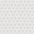 Geometric vector pattern, repeating linear stripe rhombus shape connected each, abstract cube, window, gouged