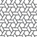 Geometric vector pattern, repeating linear stripe rhombus shape connected each, abstract star, flower, cube.